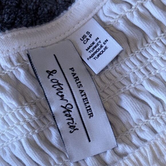 PARIS ATELIER & Other Stories White Smocked Puff Sleeve Ruffle Hem Cotton ~Small - Picture 4 of 7